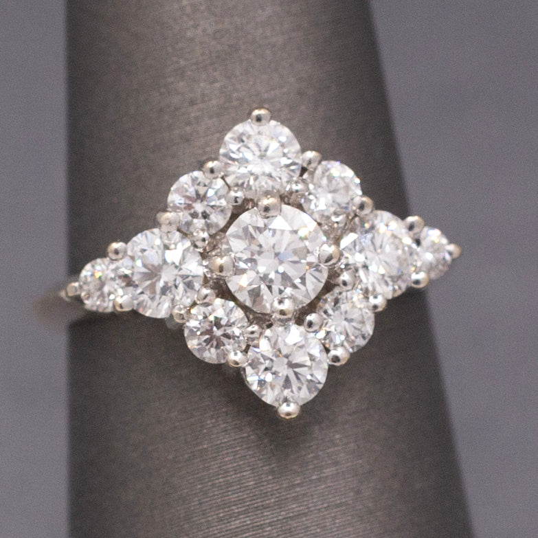 Vintage Hearts on Fire 2.20cttw Diamond Cluster Ring in 18k White Gold