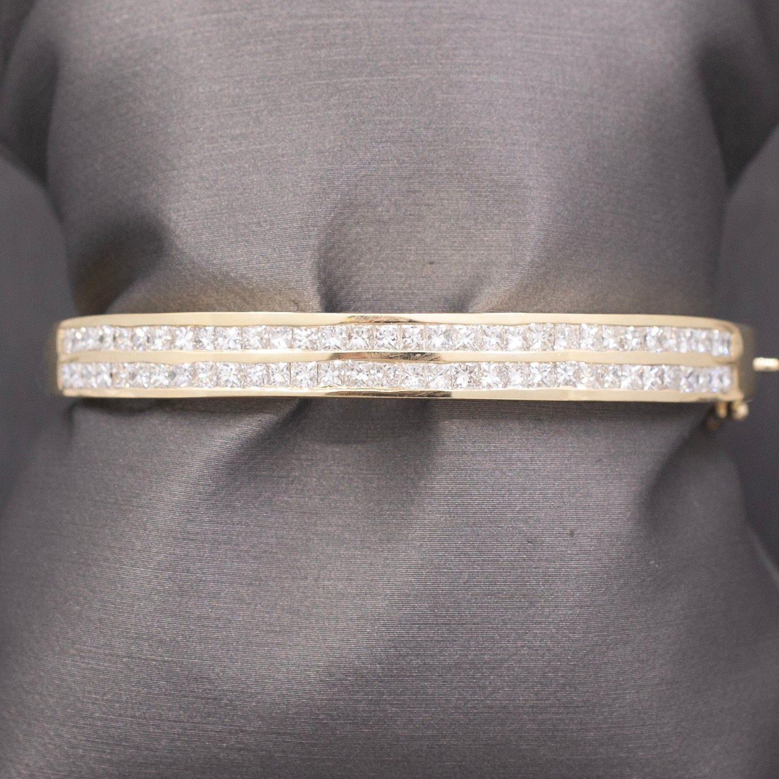 Luxe 5 Carat Princess Cut Diamond Bangle Bracelet in Heavy 14k Yellow Gold
