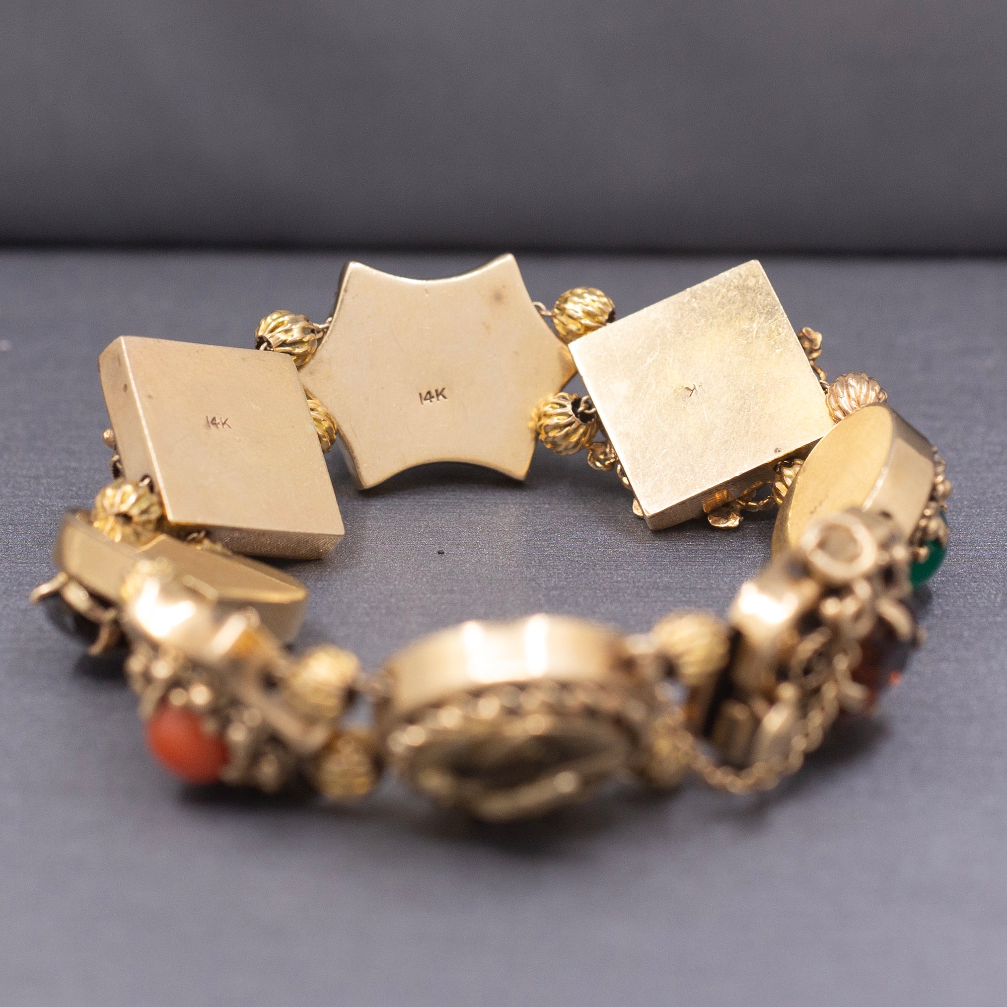 Vintage Retro Gemstone Slide Bracelet in 14k Yellow Gold 7.5"