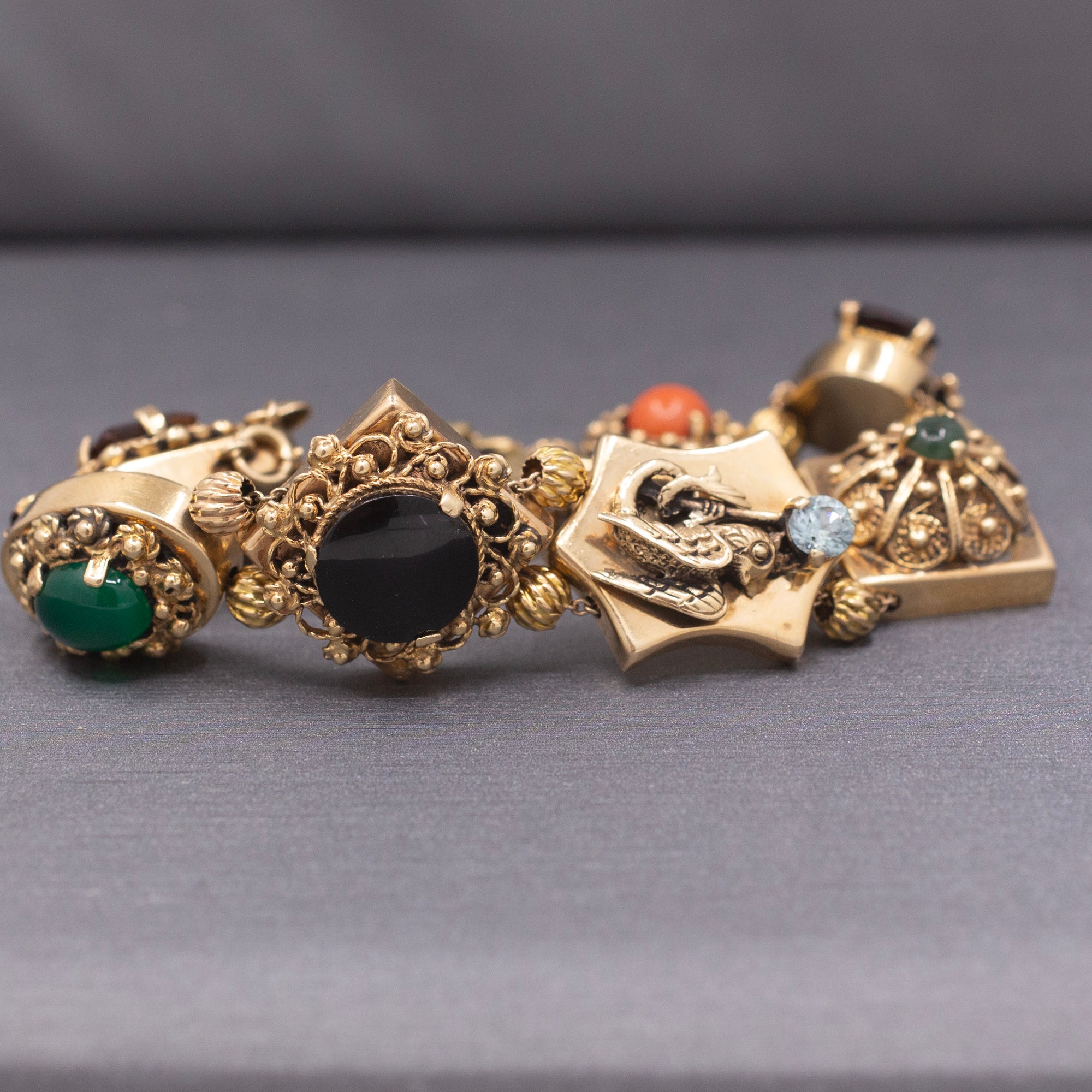 Vintage Retro Gemstone Slide Bracelet in 14k Yellow Gold 7.5"