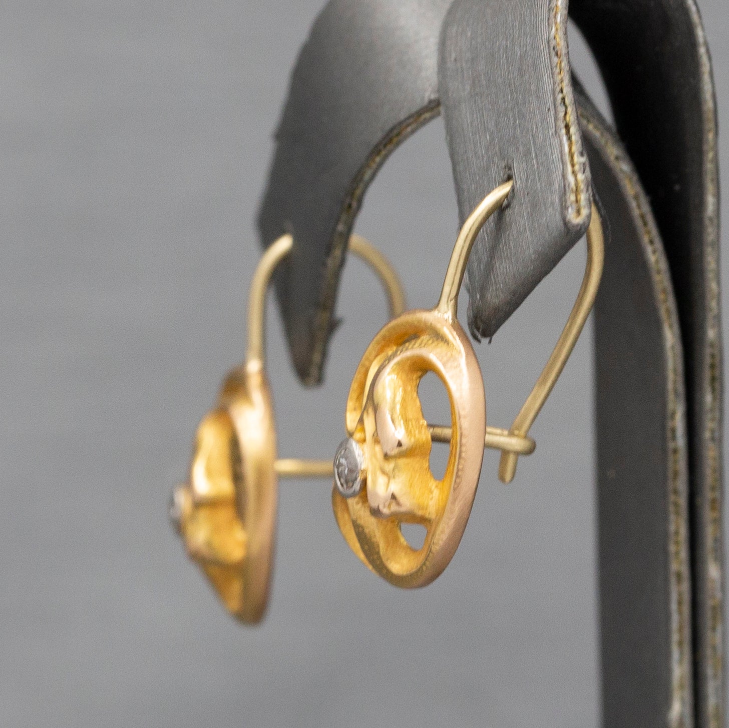 Victorian Antique Snake Serpent with Old Mine Cut Diamond Earrings in 14k YG