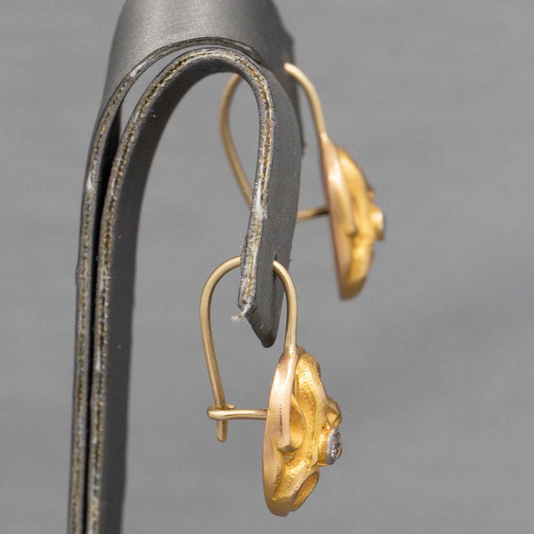 Victorian Antique Snake Serpent with Old Mine Cut Diamond Earrings in 14k YG