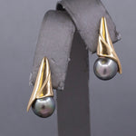 Modern Black Tahitian Pearl Gold Wrap Stud Earrings in 14k Yellow Gold