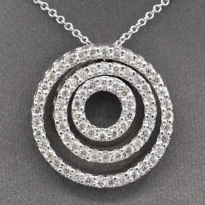 Three Concentric Circles Diamond Pendant Necklace in 14k White Gold