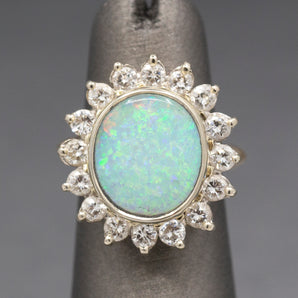Exquisite Australian Opal and Diamond Cocktail Ring in 14k Yellow Gold