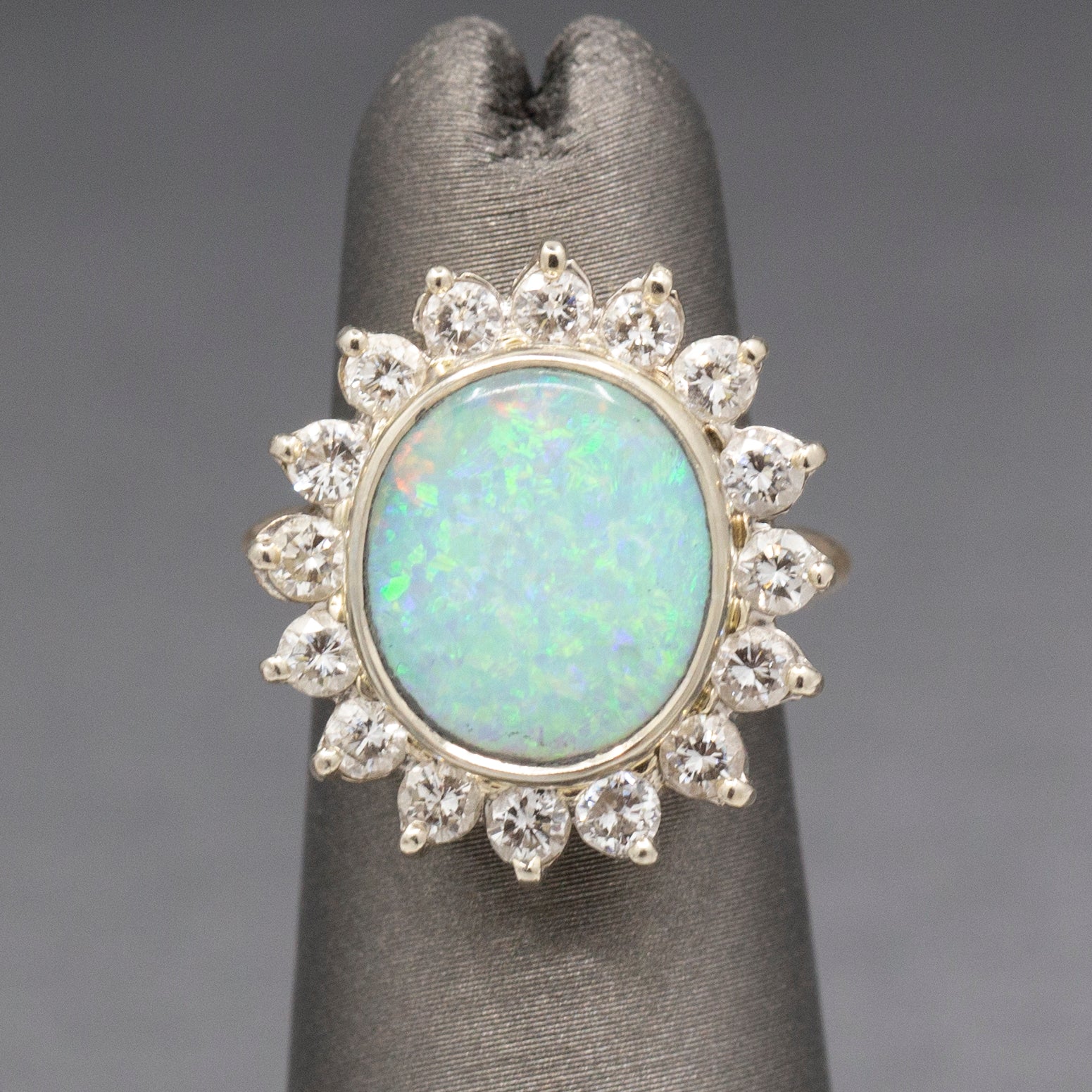 Exquisite Australian Opal and Diamond Cocktail Ring in 14k Yellow Gold