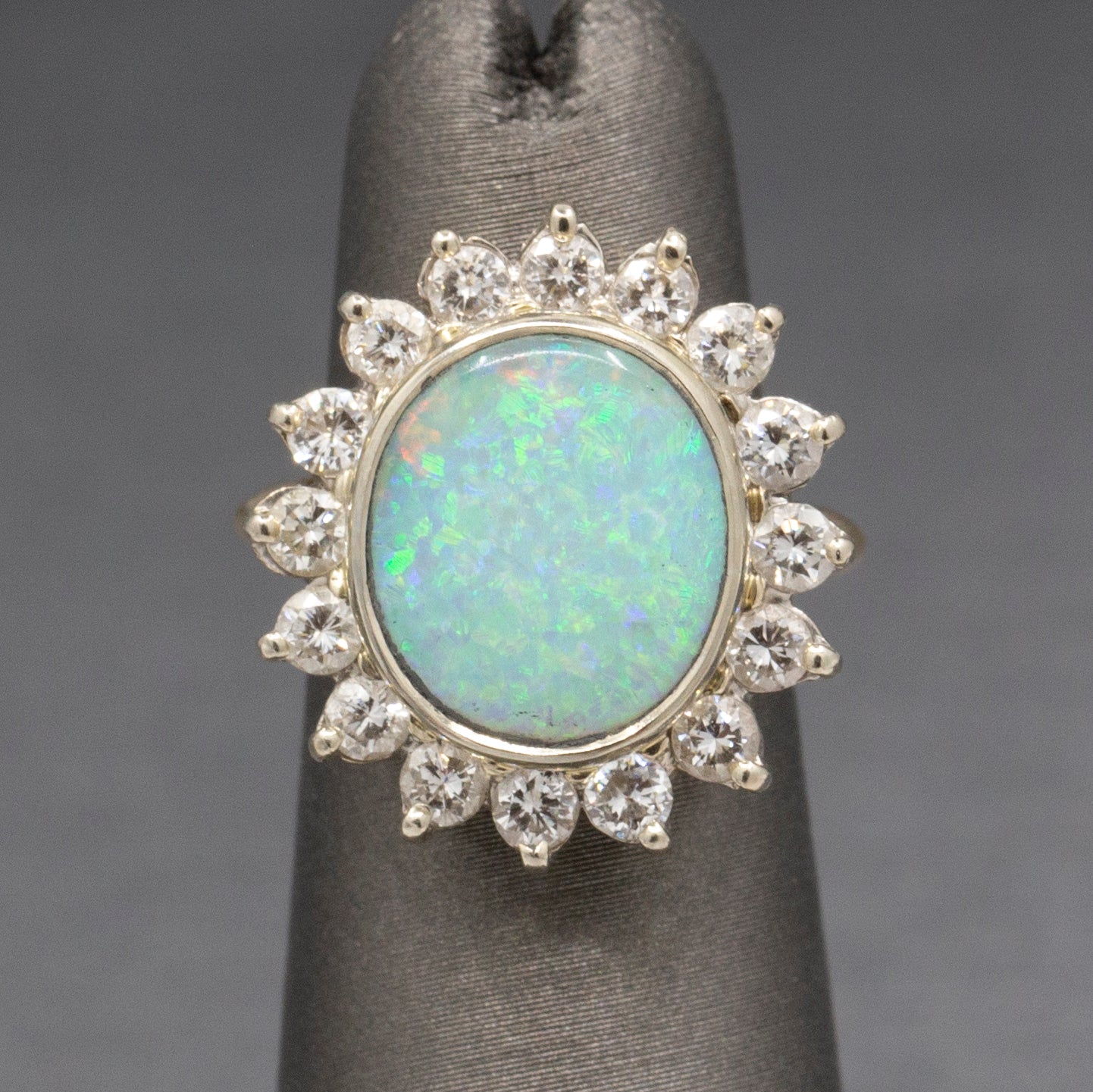 Exquisite Australian Opal and Diamond Cocktail Ring in 14k Yellow Gold