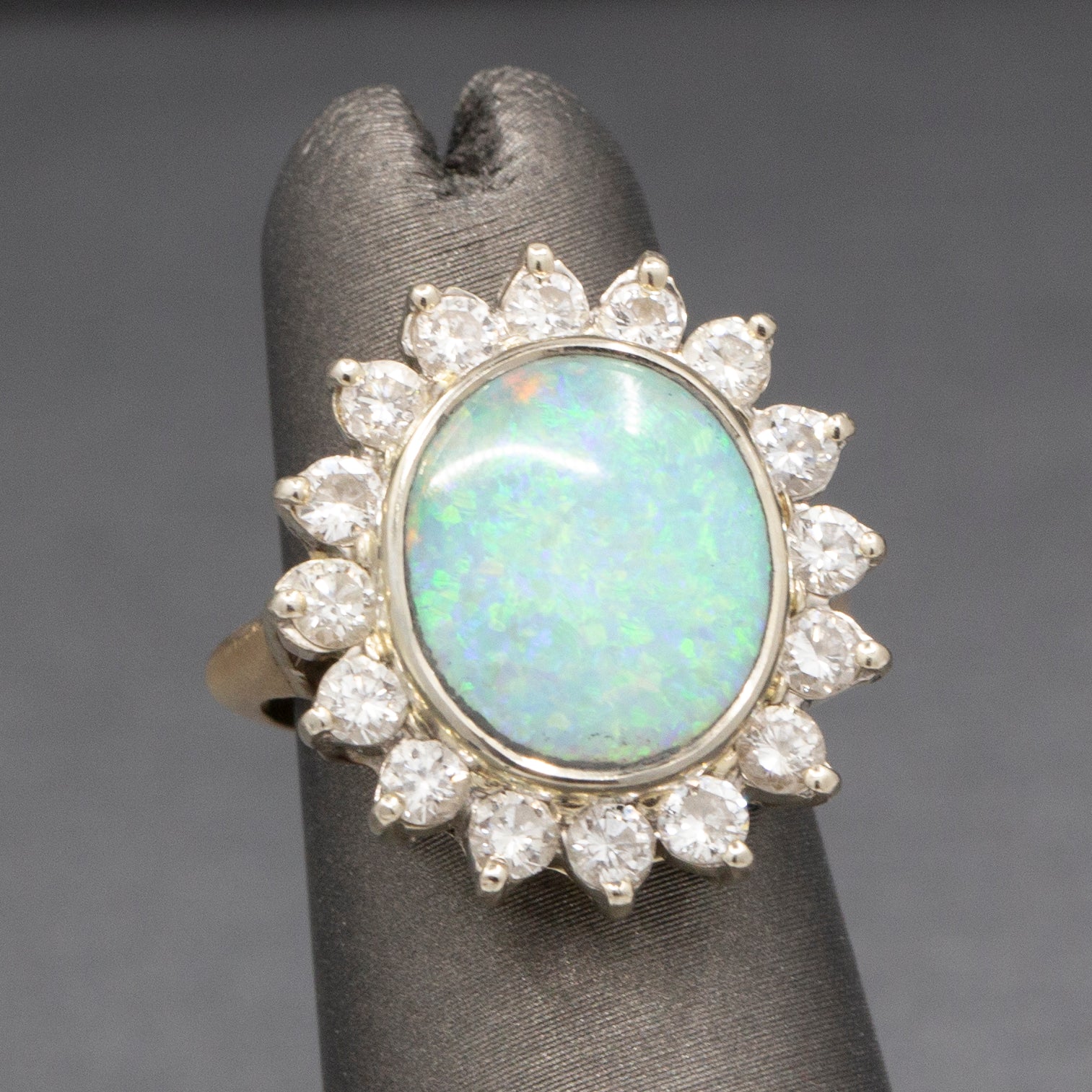 Exquisite Australian Opal and Diamond Cocktail Ring in 14k Yellow Gold