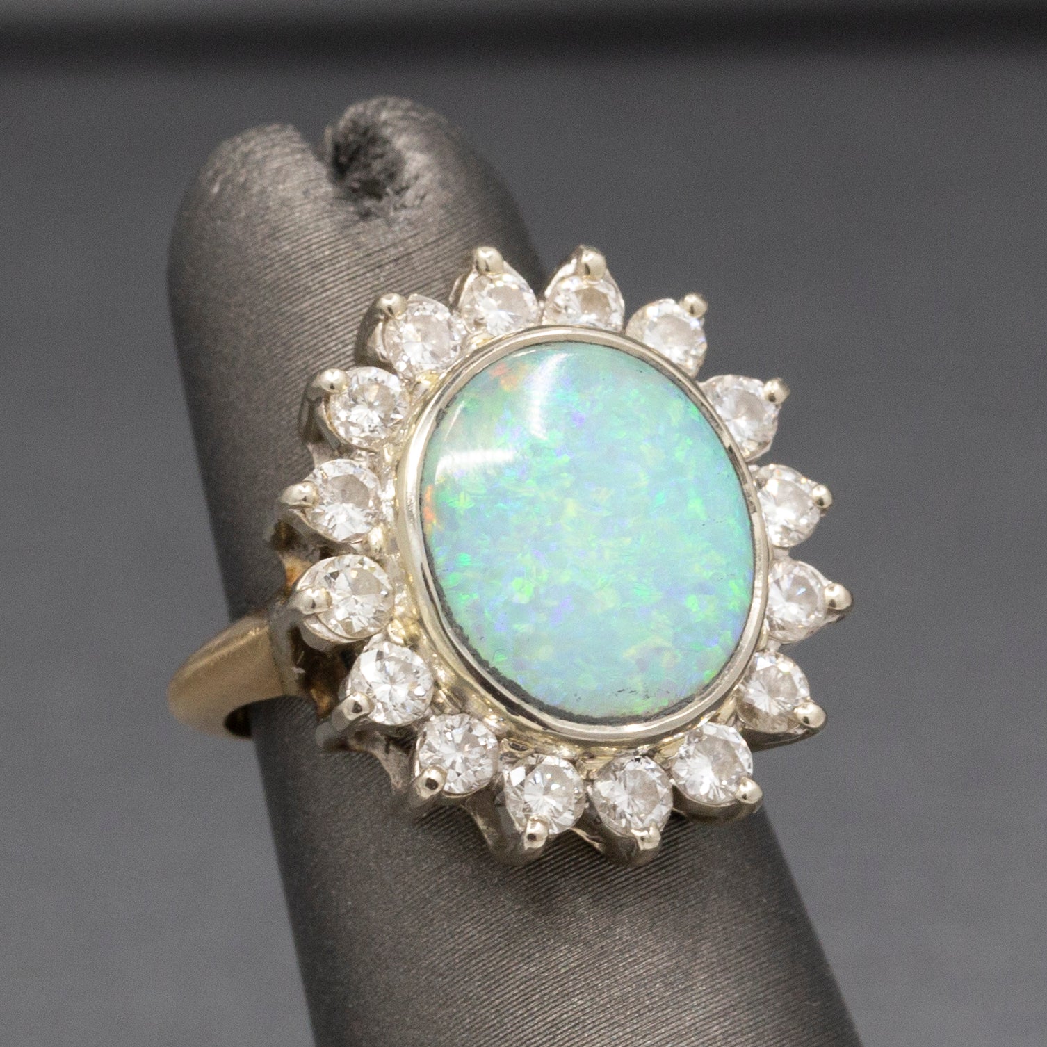 Exquisite Australian Opal and Diamond Cocktail Ring in 14k Yellow Gold