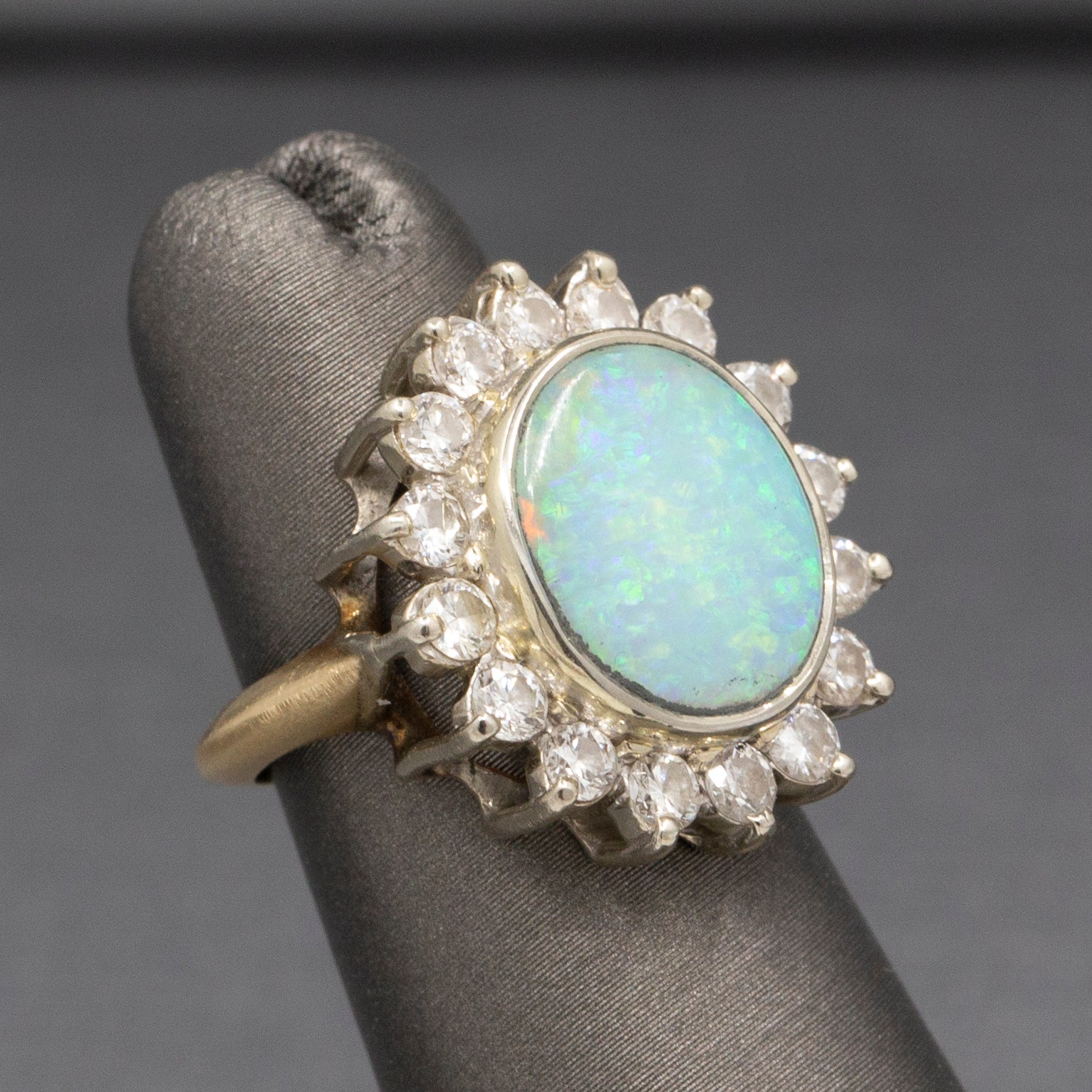 Exquisite Australian Opal and Diamond Cocktail Ring in 14k Yellow Gold