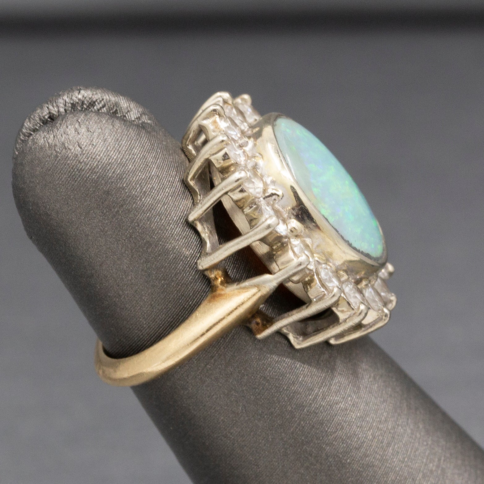 Exquisite Australian Opal and Diamond Cocktail Ring in 14k Yellow Gold