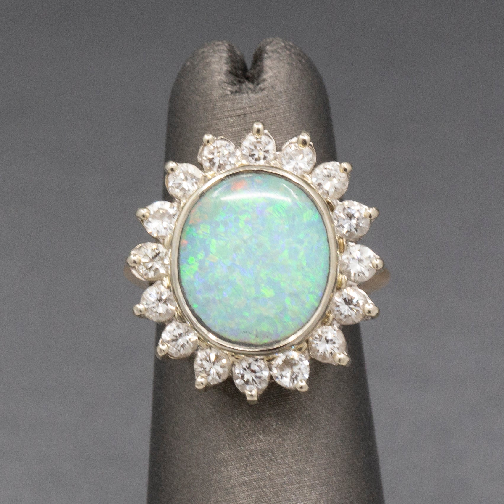 Exquisite Australian Opal and Diamond Cocktail Ring in 14k Yellow Gold