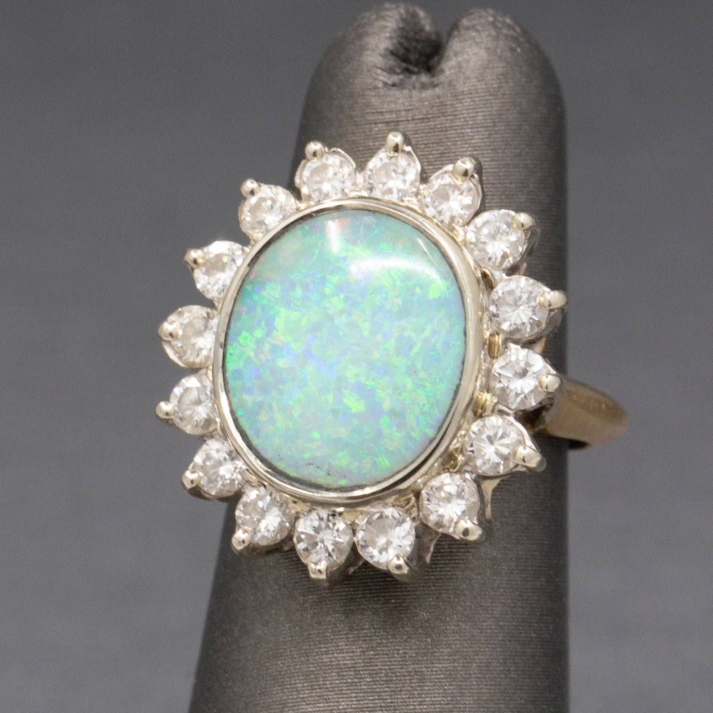 Exquisite Australian Opal and Diamond Cocktail Ring in 14k Yellow Gold