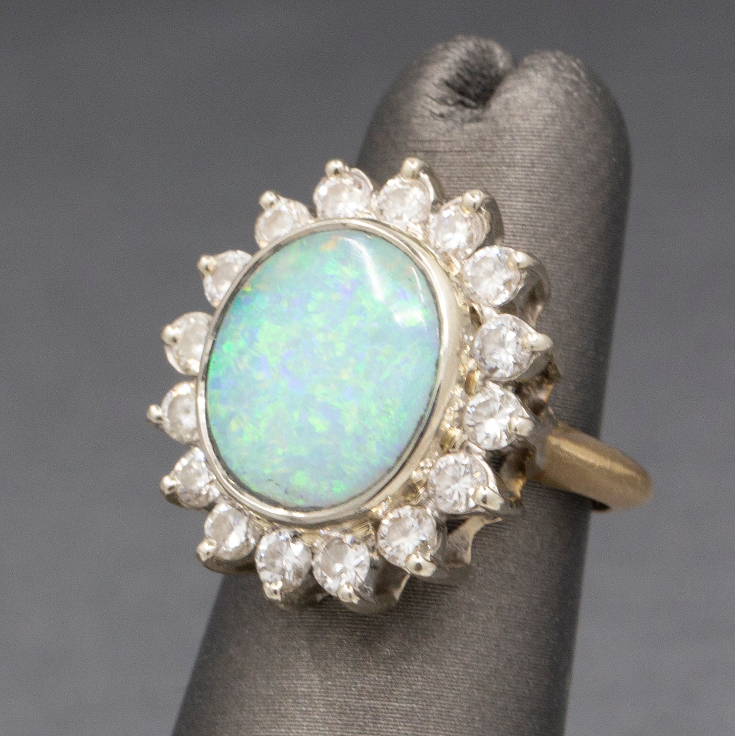 Exquisite Australian Opal and Diamond Cocktail Ring in 14k Yellow Gold