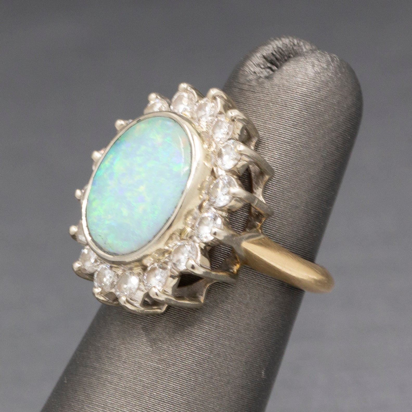 Exquisite Australian Opal and Diamond Cocktail Ring in 14k Yellow Gold
