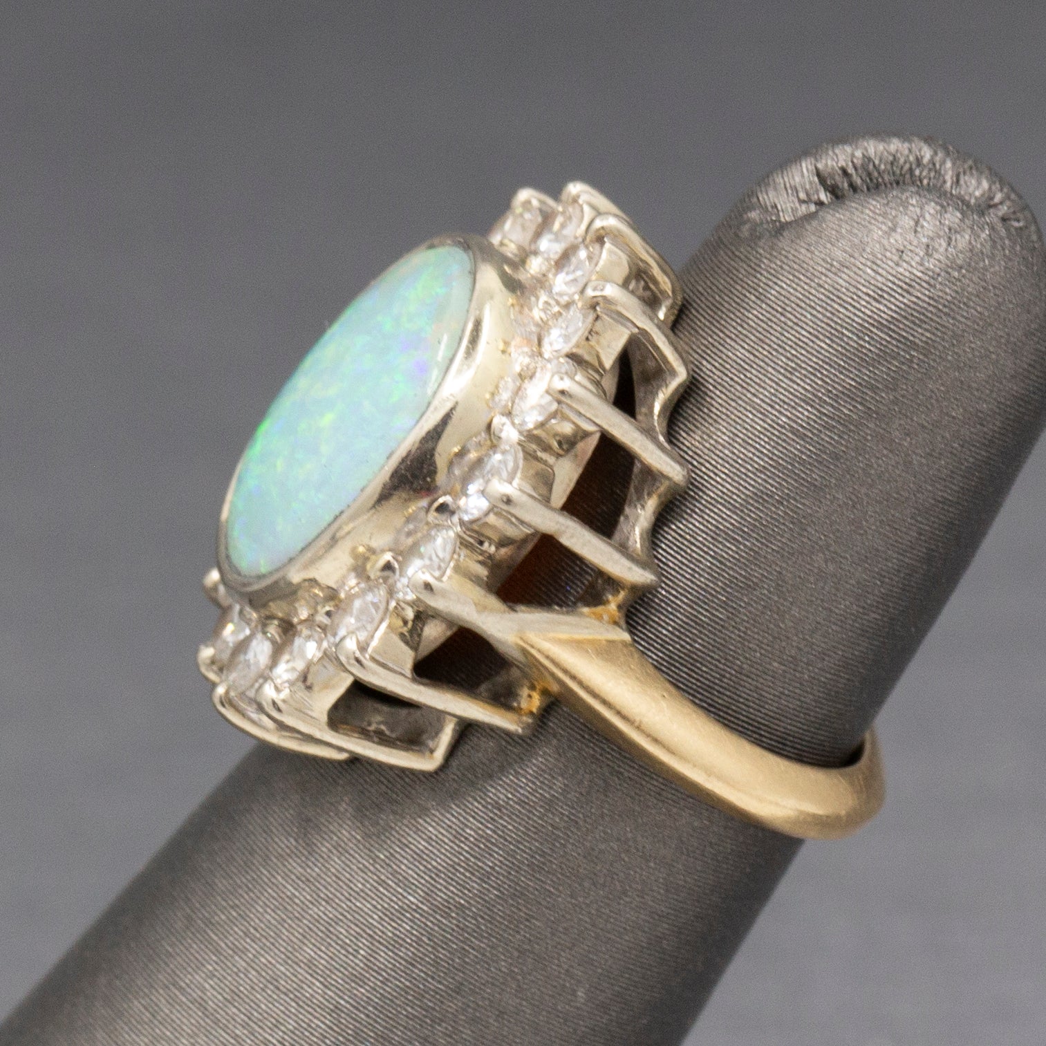 Exquisite Australian Opal and Diamond Cocktail Ring in 14k Yellow Gold