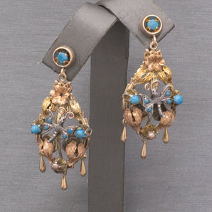 Fantastic Antique Victorian Butterfly Dangle Earrings in 10k &  14k Yellow and Rose Gold
