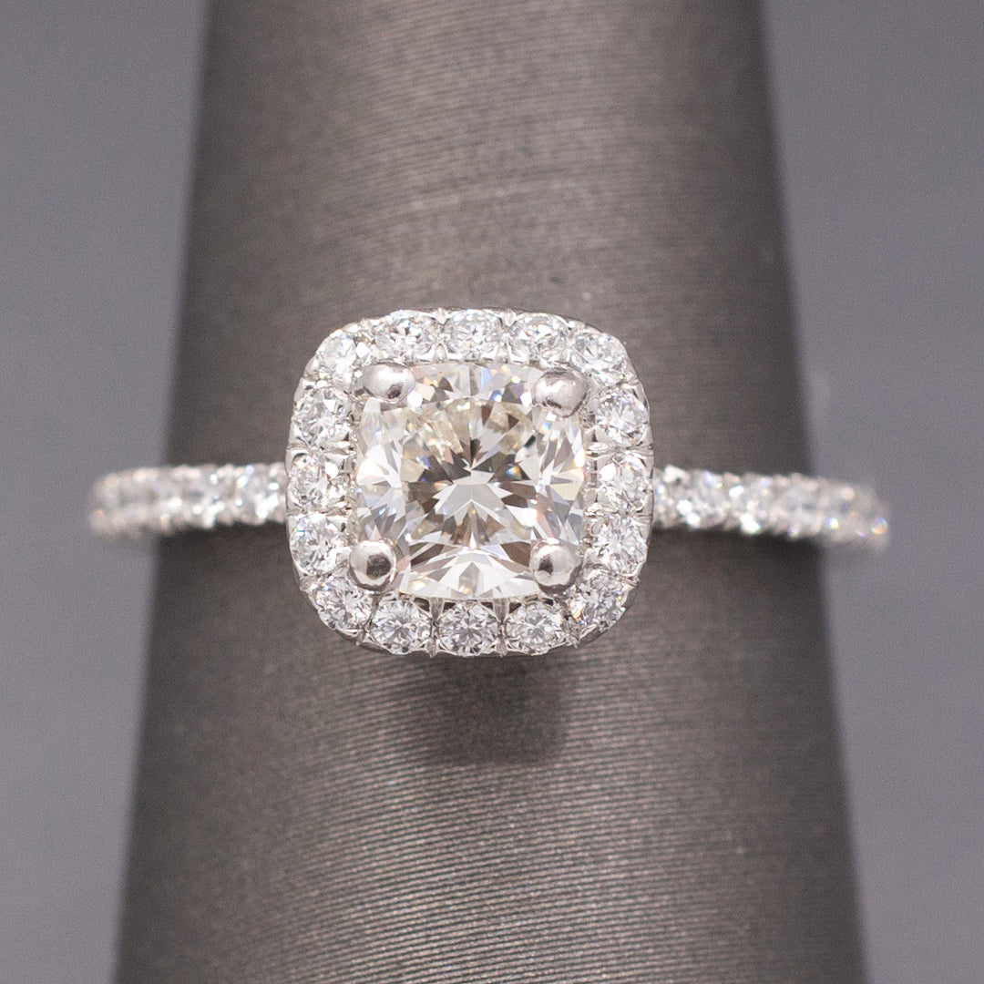 Sparkling GIA Certified Cushion Cut Diamond Halo Engagement Ring in Platinum