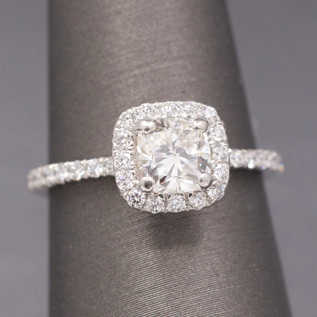 Sparkling GIA Certified Cushion Cut Diamond Halo Engagement Ring in Platinum