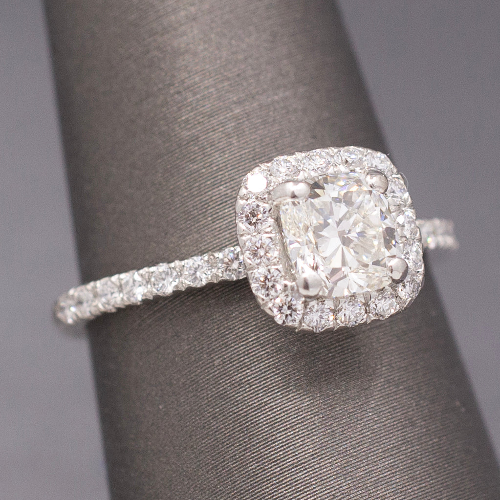 Sparkling GIA Certified Cushion Cut Diamond Halo Engagement Ring in Platinum