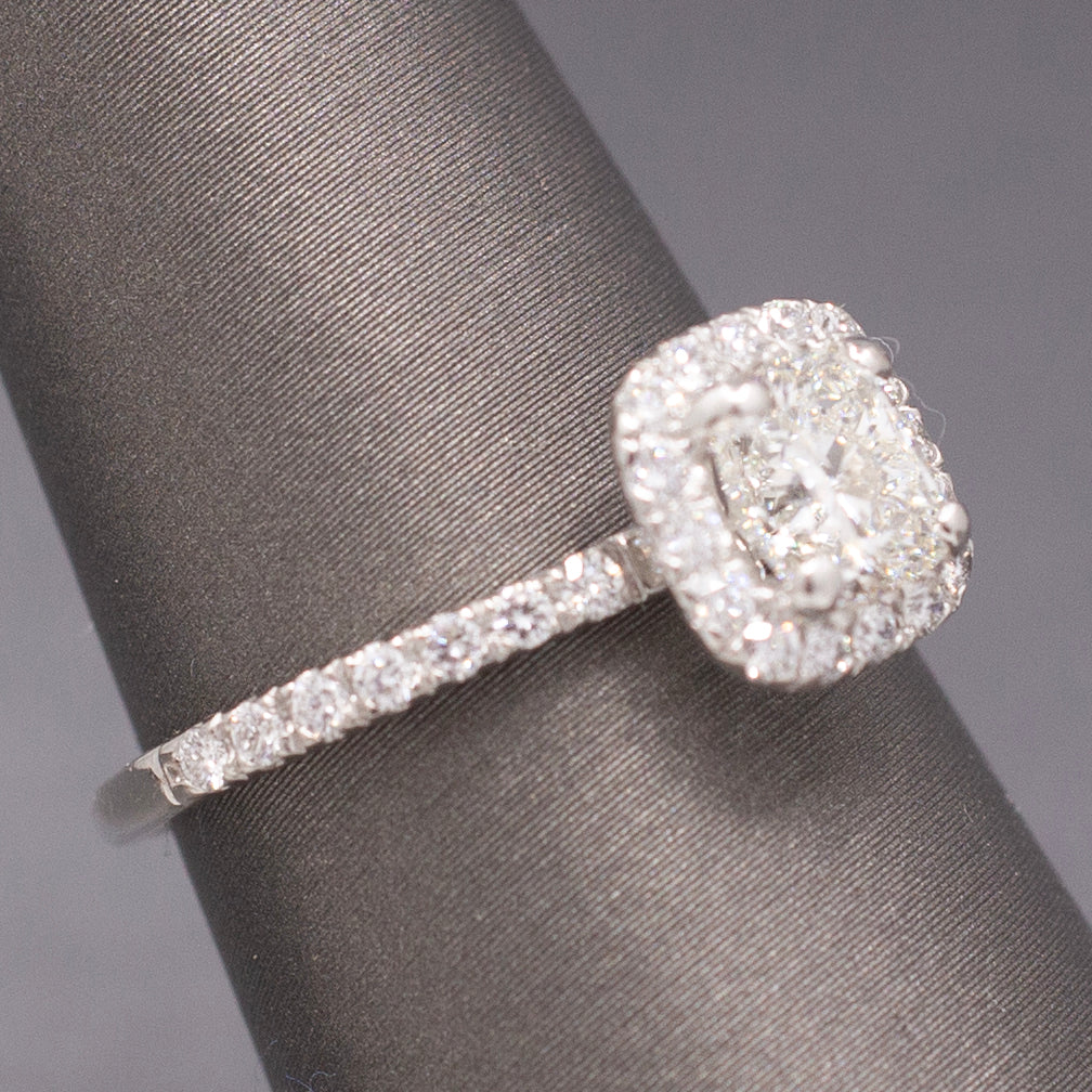 Sparkling GIA Certified Cushion Cut Diamond Halo Engagement Ring in Platinum