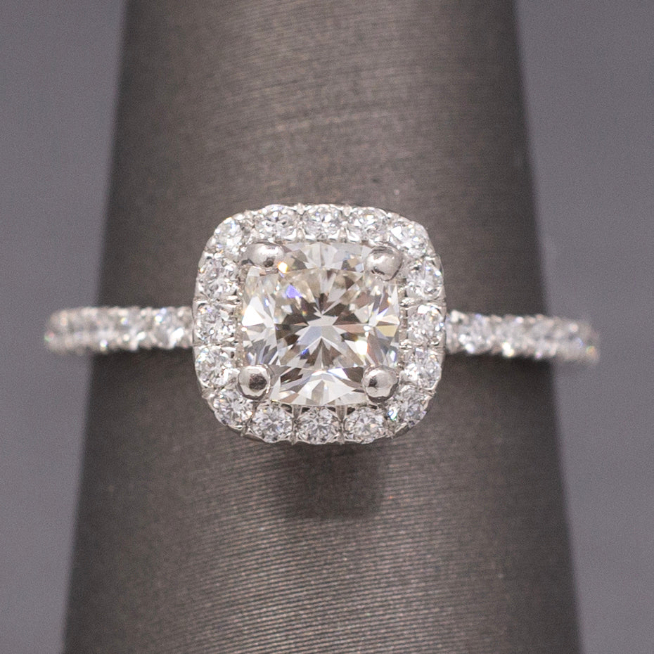 Sparkling GIA Certified Cushion Cut Diamond Halo Engagement Ring in Platinum
