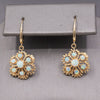 Vintage Romantic Australian Opal Floral Cluster Earrings in 14k Yellow Gold