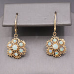 Vintage Romantic Australian Opal Floral Cluster Earrings in 14k Yellow Gold