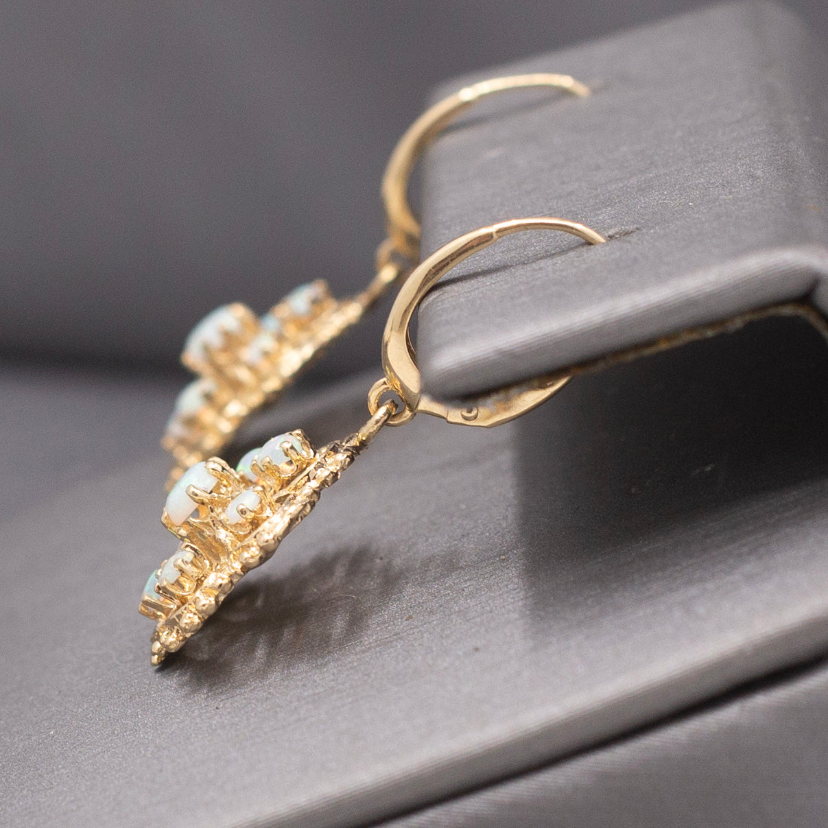 Vintage Romantic Australian Opal Floral Cluster Earrings in 14k Yellow Gold