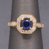 Vintage Sparkling Blue Sapphire and Diamond Octagonal Halo in 14k Yellow Gold