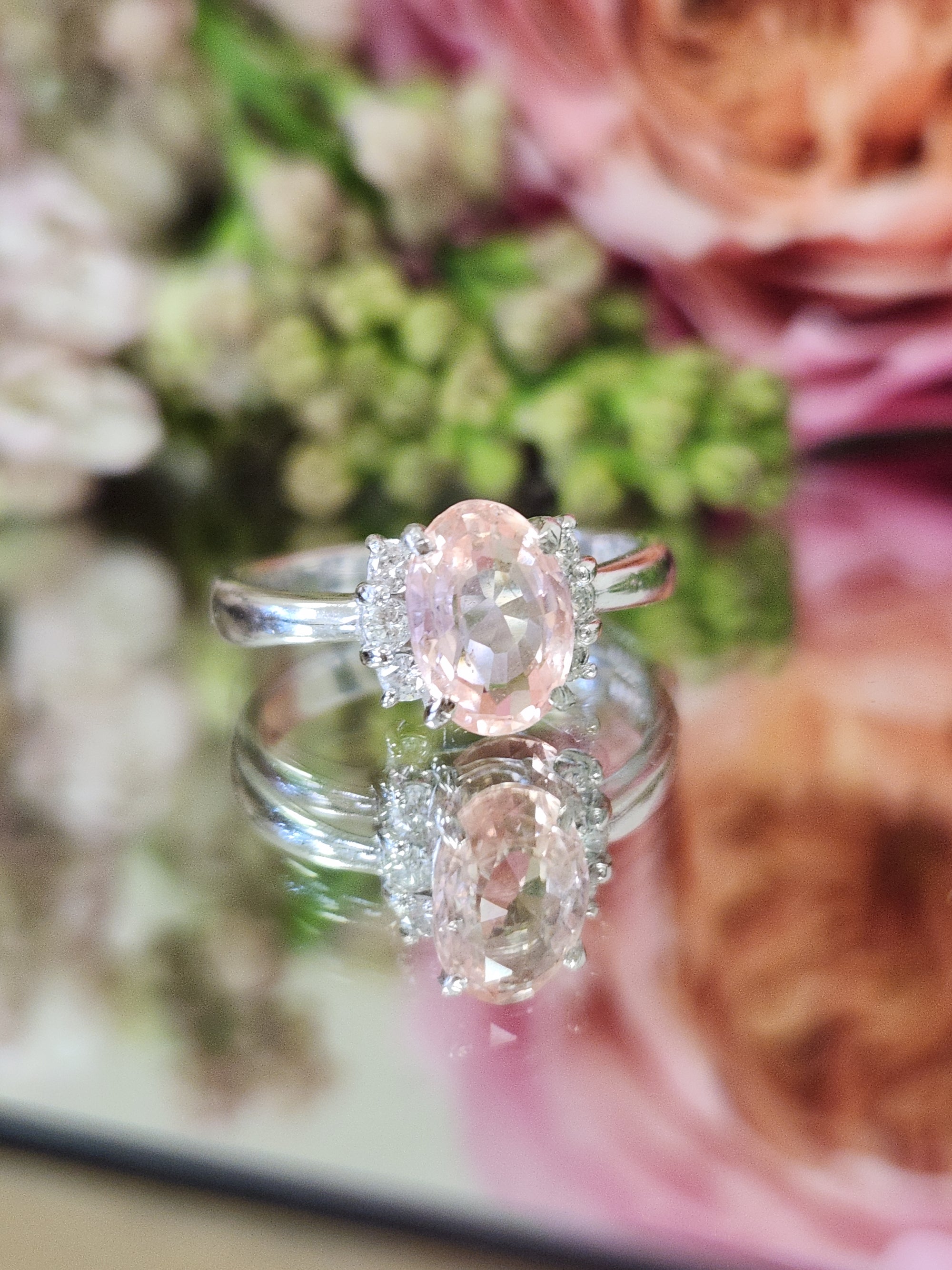 Lotus Certified Padparadscha Sapphire and Diamond Ring in Platinum