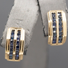 Petite Channel Set Blue Sapphire Angled Half Hoop Earrings in 14k Yellow Gold