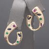 Ruby Sapphire Emerald and Diamond Curved Semi-Hoop Earrings in 14k Yellow Gold