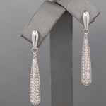 Sparkly Elongated Teardrop Pave' Set Diamond Earrings in 14k White Gold
