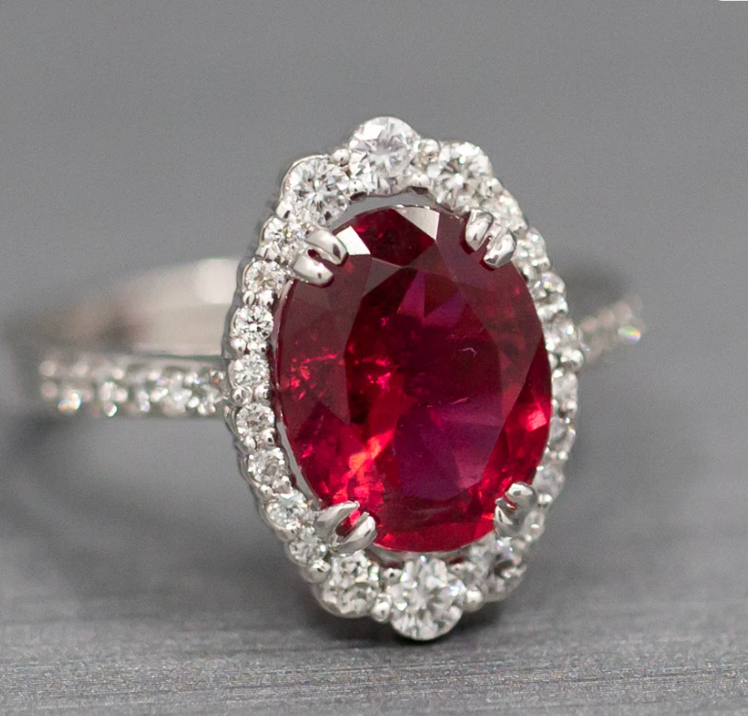Handcrafted Rubellite Tourmaline and Diamond Cocktail Ring in 18k White Gold