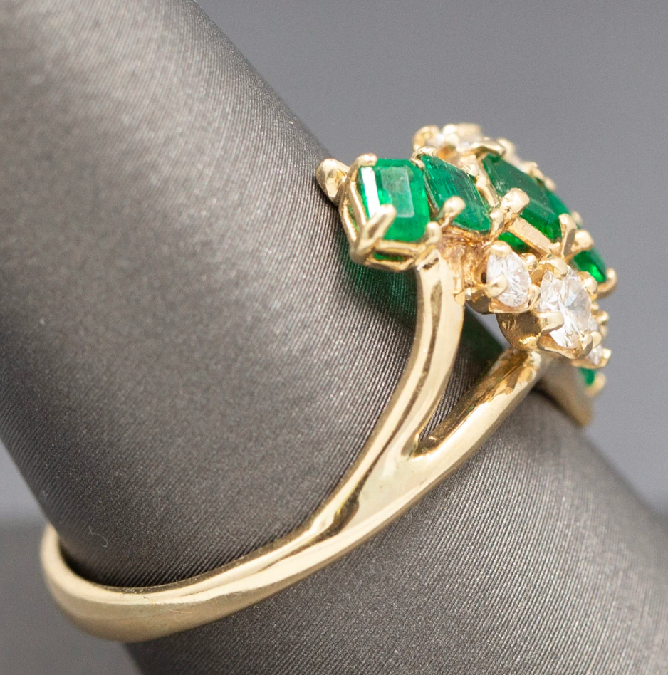 Vivid Natural Emerald and Diamond Cocktail Ring in 14k Yellow Gold