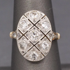 Edwardian Oval Old European Cut and Rose Cut Diamond Panel Ring in 18k and Platinum