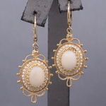 Vintage Angel Skin Coral Dangle Earrings with Lever Back Clasps in 14k Yellow Gold