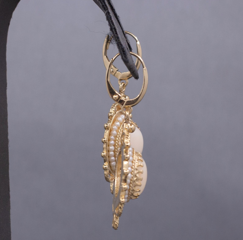 Vintage Angel Skin Coral Dangle Earrings with Lever Back Clasps in 14k Yellow Gold