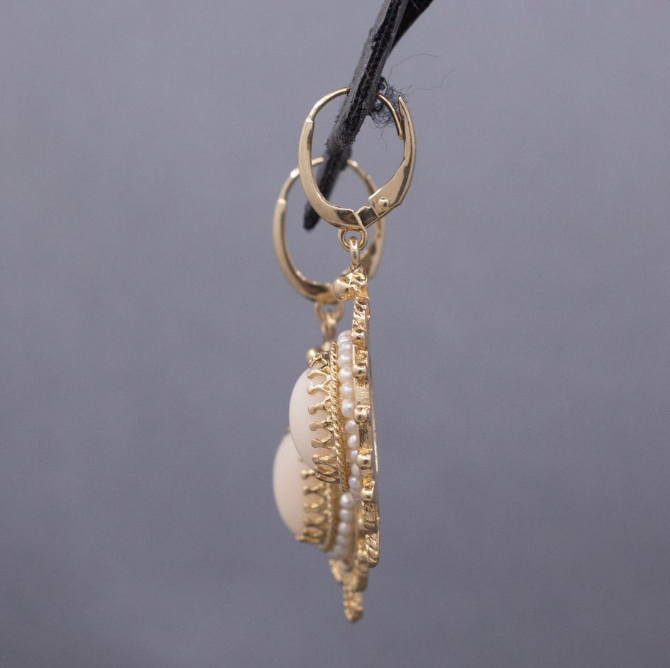 Vintage Angel Skin Coral Dangle Earrings with Lever Back Clasps in 14k Yellow Gold