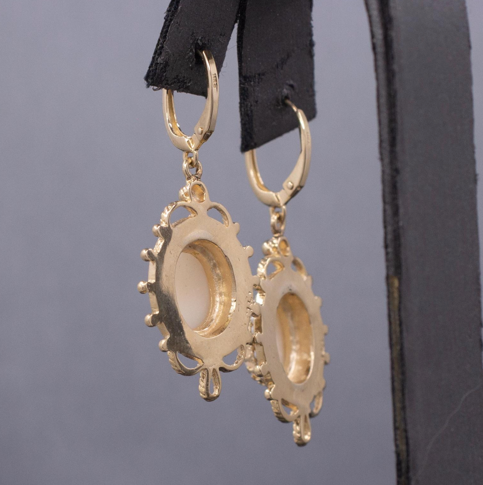 Vintage Angel Skin Coral Dangle Earrings with Lever Back Clasps in 14k Yellow Gold