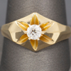 Lovely Antique Victorian Old European Cut Diamond Belcher Set Engagement Ring in 14k Yellow Gold