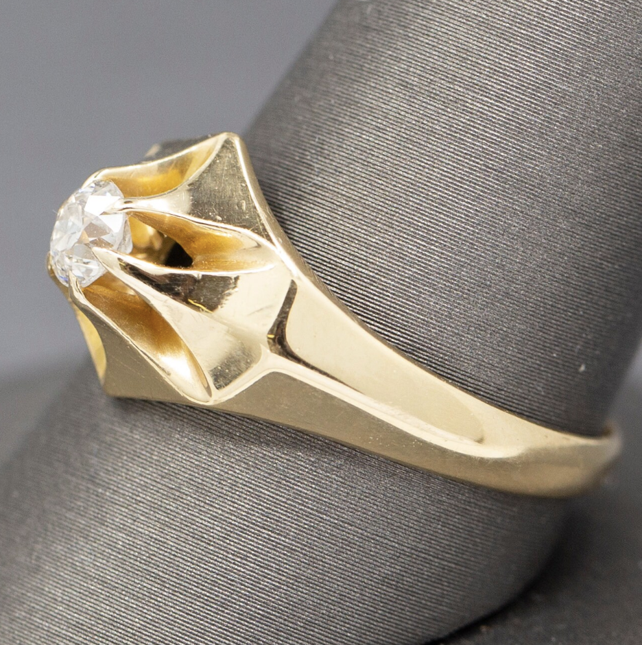 Lovely Antique Victorian Old European Cut Diamond Belcher Set Engagement Ring in 14k Yellow Gold