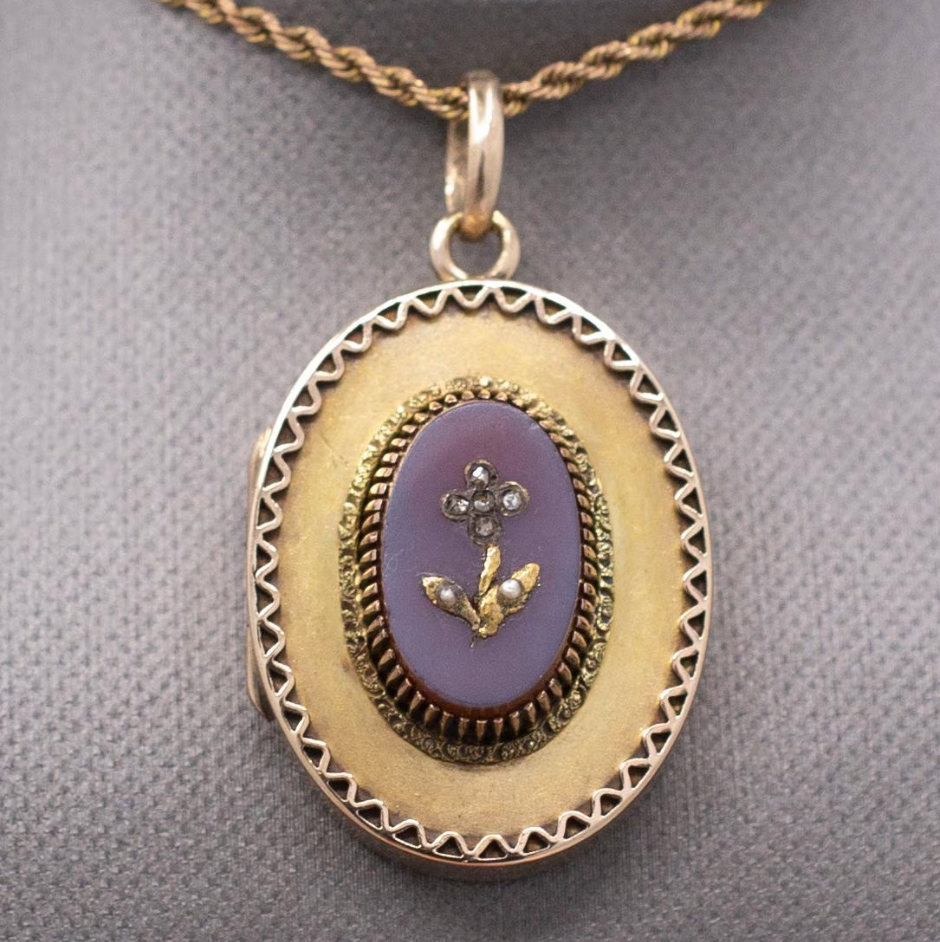 Antique Victorian Rose Cut Diamond Flower Locket in 14k Yellow Gold