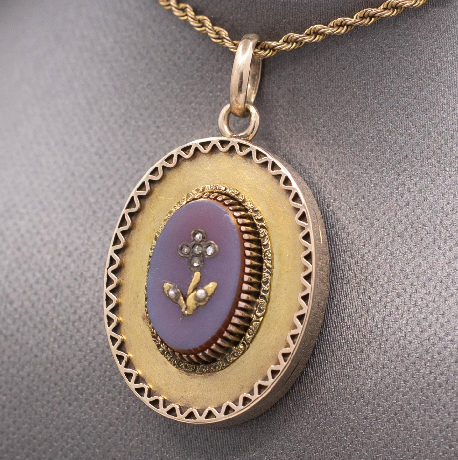 Antique Victorian Rose Cut Diamond Flower Locket in 14k Yellow Gold