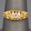Antique Victorian Old Mine Cut Diamond Three Stone Belcher Set Ring in 18k Yellow Gold