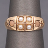 Antique Victorian English Pearl and Coral Band Ring in 15k Yellow Gold 1883