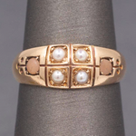 Antique Victorian English Pearl and Coral Band Ring in 15k Yellow Gold 1883