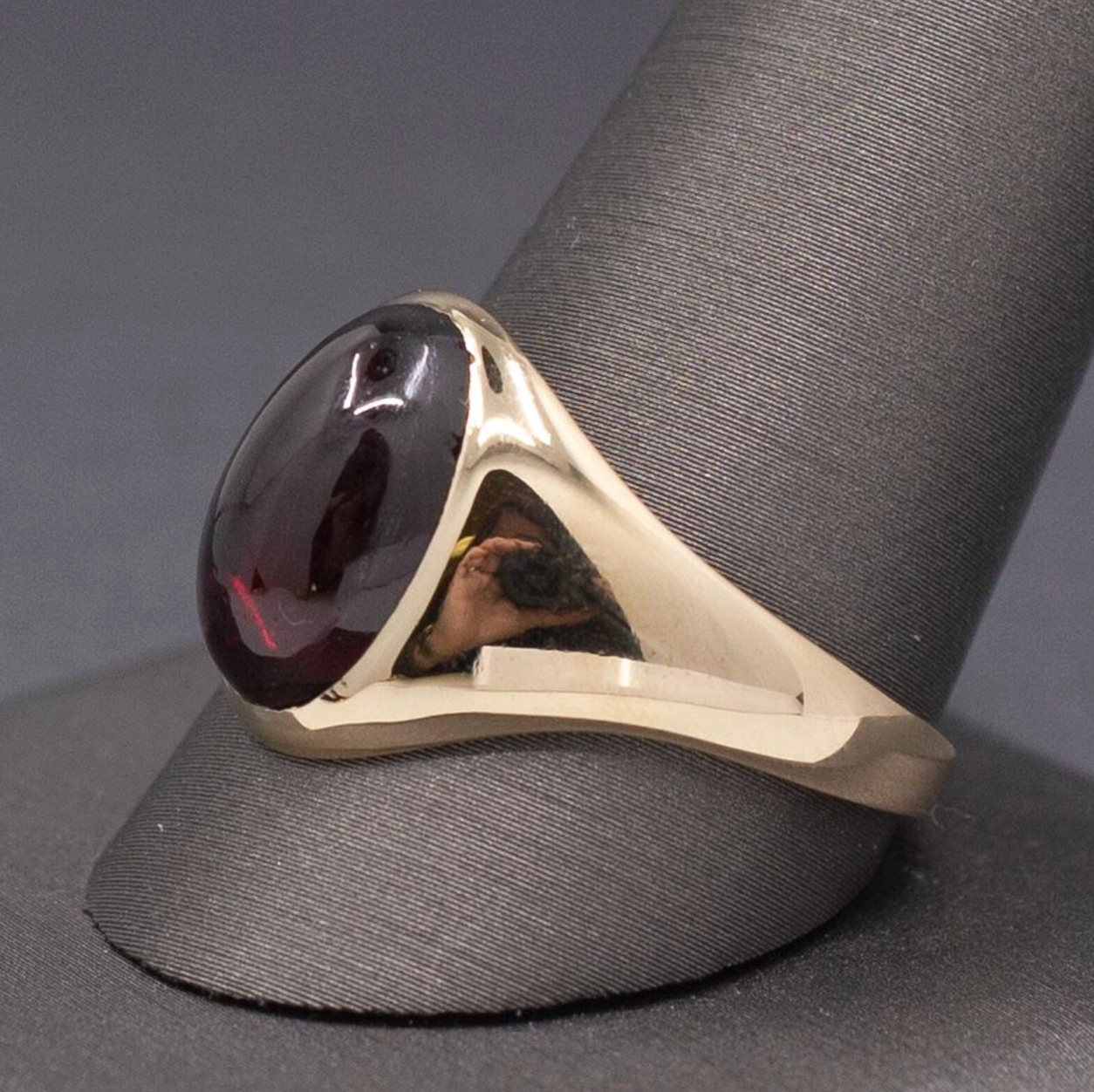 Vintage Oval Garnet Cabochon Flush Set Ring in 10k Yellow Gold