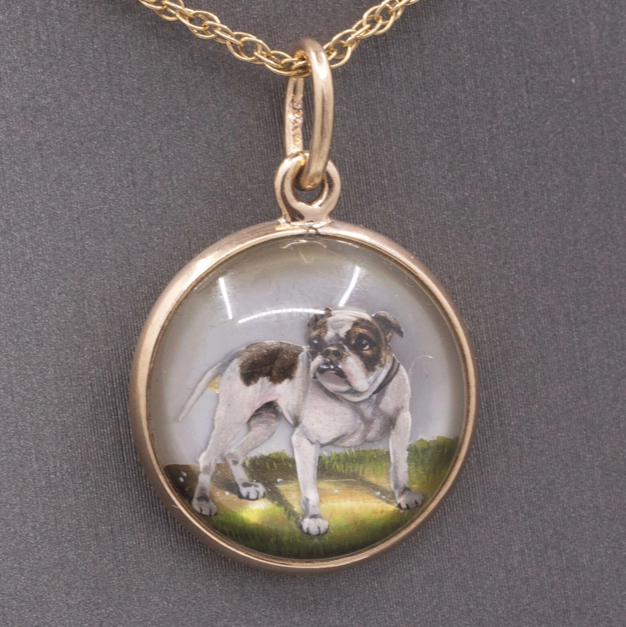 Antique Essex Crystal Bulldog Pendant In 14k Yellow Gold